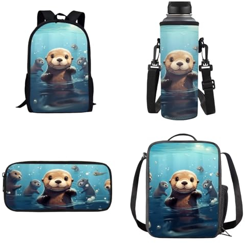 Belidome Kinder-Reiserucksack-Set, 4-in-1, Schultaschen, Rucksäcke, otter, Einheitsgröße, Kinderrucksack