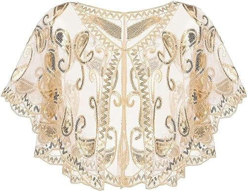 VILOREE Damen Umschlagtücher Stola für Abendkleid 1920s Retro Schal Hochzeit Party Braut Schal Gatsby Kostüm Accessoires Beige (57)