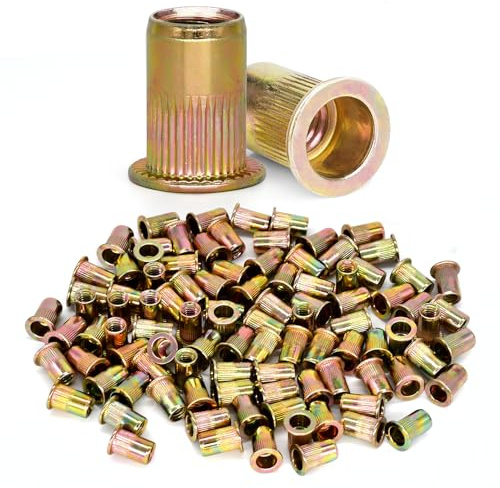 Trivd Frol 100Pcs 1/4-20 UNC Rivet Nuts, Zinc Plated Carbon Steel Threaded Rivet Insert Nutsert Rivnuts Kit