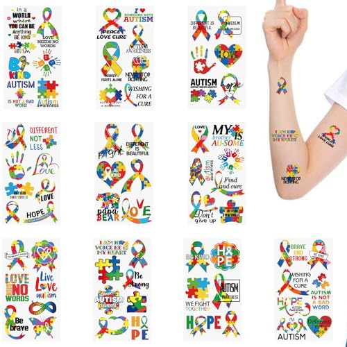 WANDIC 30 Blatt Temporäre Tattoos Mit Autismus-Bewusstsein, Autismus-Bewusstseins-Tattoo-Aufkleber Autismus-Aufkleber Für Wohltätige Öffentliche Gesellschaftliche Veranstaltungen