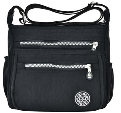 Crossboby Umhängetasche für Damen, lässige Kuriertasche, Handtasche mit Reißverschluss, vertikale Kuriertasche, Rucksack, Schwarz , Einheitsgröße
