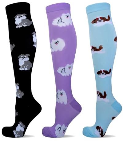 LEOSTEP Kompressionsstrümpfe Damen (3 Paar) Kompressionssocken Bunte Thrombosestrümpfe für Sport, Flug, Laufen, Reisen, Schwangerschaft Krankenschwester 20-30 mmHg