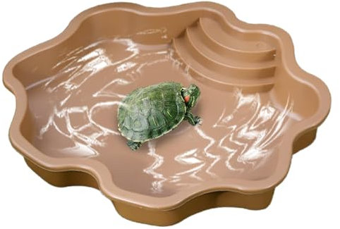 Ruwshuuk Piscina de tortugas, bañera para tortugas de gran capacidad, hábitat de reptiles, cuenco de comedero de tortuga con rampa para gecos y tortugas