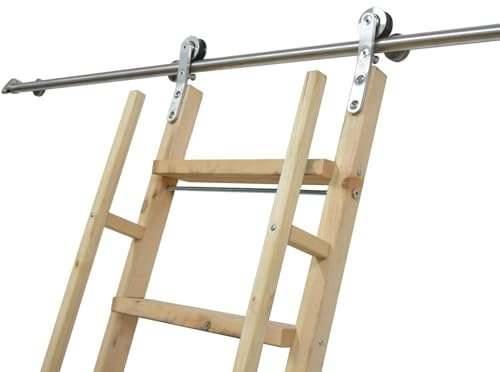 WLCNYL Rollbare Bibliotheksleiterbeschläge, Rundrohr-Gleitschienenbeschläge, Rollbares komplettes Schienenset (ohne Leiter), 2,0–8,0 m Lange Schiene, Edelstahl (Größe: 20 ft/600 cm Schienenset)