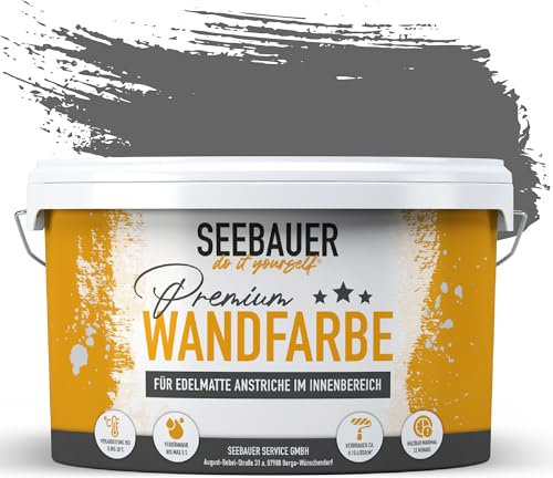SEEBAUER diy Wandfarbe Grau 2,5L für Innen (No. 236 Graphite Grey) Edelmatte dunkelgraue Innenfarbe - Grautöne sehr hohe Deckkraft - Matt, Abwaschbar und Tropffrei