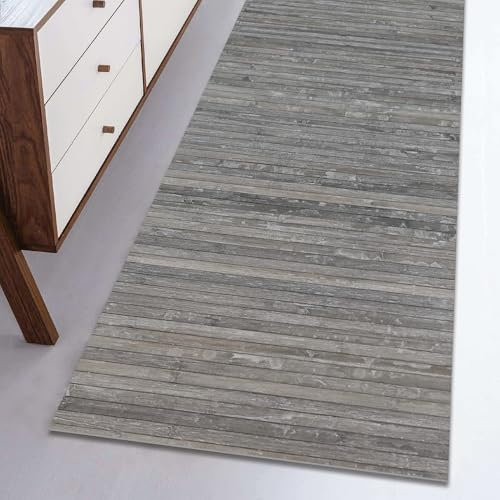Comart Tapis en Bambou Style de Cuisine, Fond Antidérapant, Lattes de Bois, Chemin Résistant, Design Élégant, Facile à Nettoyer, Shabby Chic, Polyvalent, Gris 50 x 280 cm