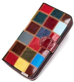PORRASSO Geldbeutel Damen Leder Buntes Geldbörse Großes Fassungsvermögen Portemonnaie Brieftasche