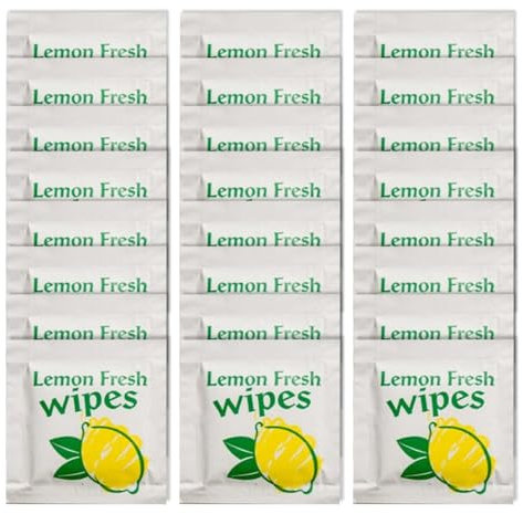 Wet Wipes 50 x Fresh Lemon Scented Handy Wet Wipes Individually Wrapped Antibacterial Tissue Paper Napkin Sachets - Takeaway Travel Friendly Multi Purpose Party Face Camping Food Tissue