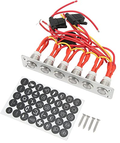 Panel de Interruptor de Botón Pulsador de 6 Bandas, Panel de Interruptor de 6 Bandas Panel de Interruptor de Botón Pulsador de Aluminio de Acero Inoxidable de 6 Bandas con Luces