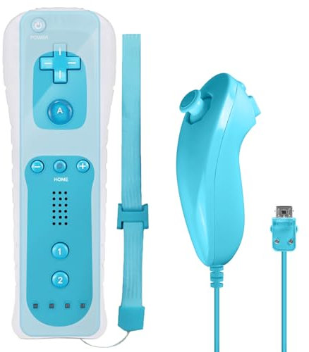 GBKDQQ Wii-Fernbedienung Gamecontroller, Wii Controller Remote mit Nunchuck, Nunchuk Controller für Wii Vernbedinung Remote Plus Ersatz Kontroller Jostick Game Handle für Wii/Wii U Konsole(Blau)