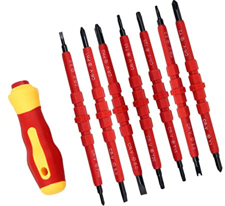 PEILINZE Lot de 8 tournevis isolés avec tournevis interchangeables, Phillip, Tri-Point, 2 fentes, en forme de U et 2 Torx