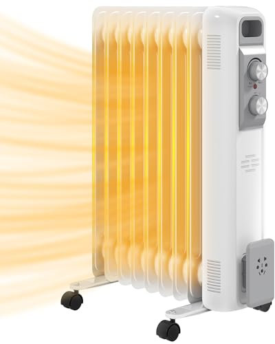 HOMCOM Radiador de Aceite bajo Consumo 2000W Radiador de Aceite Silencioso con 9 Elementos Temperatura Ajustable Protección contra Sobrecalentamiento 3 Configuraciones de Calor para 25 m² Blanco