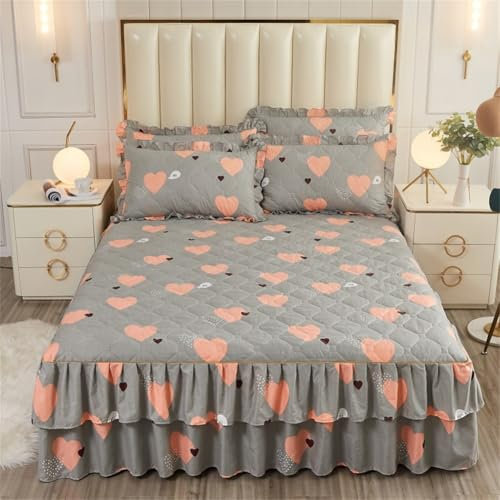Morbuy Jupe de lit à Volants et 2 Taies d'oreiller, Style de Mode Robuste et Élastique Cache Sommier Volants Twin/Full/Queen/King Cache-sommiers Décoratio (180x200cm,Gris)
