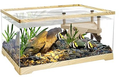 Reptile KAKOOTI Tanque de Peces de Tortuga con Plataforma de Sol de Tortuga, Tanque de Tortuga acuática de 20 x 9.5 x 9.5 para Tortugas Juveniles, Drenaje de Fondo Conveniente