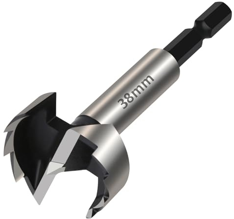 Vearter 38mm Forstner Drill Bit, High Carbon Steel Multi-Tooth Woodworking Tools with Hex Shank, Hinge Boring Hole Cutter for Solid Wood, MDF, Plastic, Particleboard, Plywood
