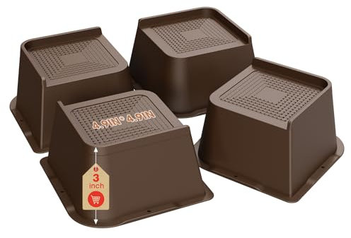 MXMZHXU Rehausseur de meuble de 7 cm, en forme de L, support très résistant, charge maximale : 6000 kg, surélevé pour lit, canapé, table, canapé, bureau (marron foncé, 7,62 cm, 4 pièces)