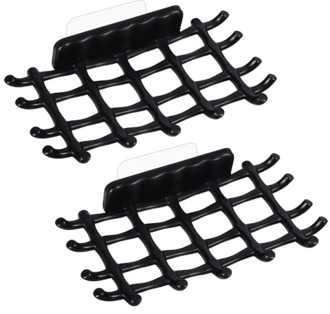 MBAIYO 2 Stück Seifenhalter Ohne Bohren, Selbstklebend Seifenschale Dusche Klebepad Seifenablage Wandmontage Kunststoff Seifen Halter mit Haken Schwarz Ablauf Seifenkorb für Badezimmer Küche
