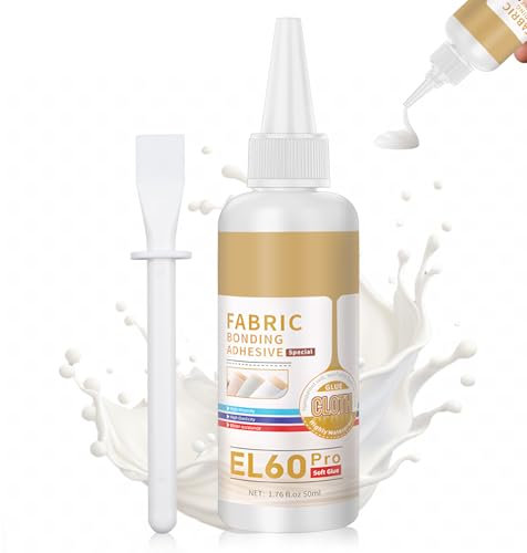 50ml Colla per Tessuti, Colla per Tessuti Resistente ai Lavaggi, Bianco Traslucido Tessuto Adesivo per Stoffa, Adesivo Tessile Extra Forte e Permanente, Vestiti, Cotone, Denim (01)