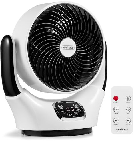VonHaus Air Circulator Fan – Desk Fan with 12 Speeds, 3 Modes, Remote Control, 12hr Timer, 90° Oscillating, Quiet, LED Display, 3 Blades – Table Top Cooling for Home, Office, Living Room, Bedroom