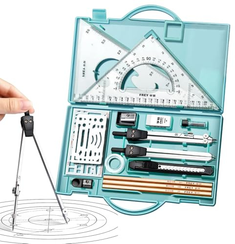Student Geometry Set, Compass, 16x Geometry Precision Tool Set, Drawing Tools with Storage Box, Compass Graphic Drafting Supplies for Studs