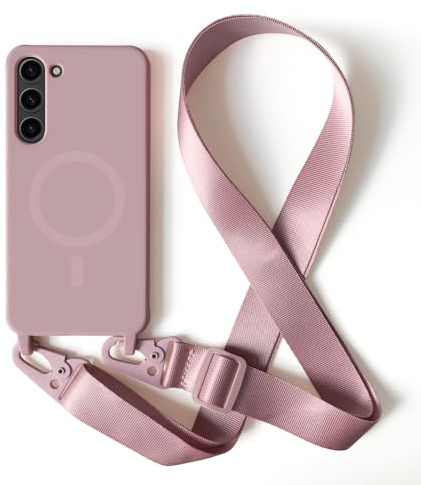 2NSPDRGNI Magnétique Coque avec Collier Compatible avec Samsung Galaxy S23 Plus,Tour de Cou Lanière en Corde Pendentif Housse,Rose Gold