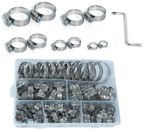 Schlauchschellen Set, 73 Stück Einstellbare 6–38 mm Rohrschellen,201 Edelstahl, 7 Größen Schlauchklemme für Benzinschlauch, Dieselleitung, Wasser Rohr, Haus Gas Rohr