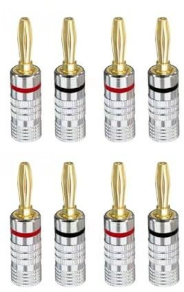 VOXYNK 8 Stück 24K vergoldeter Bananenstecker 12 AWG - 18 AWG Gauge Größe 4mm für Lautsprecher Verstärker Hi-Fi AV Receiver Stereo Heimkino Audiokabel Stecker schraubbar (Banana-BFA)