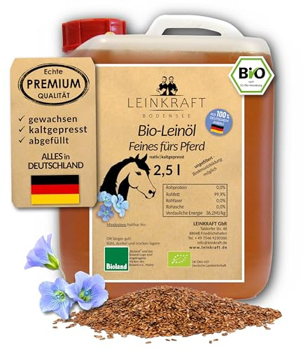 Leinkraft Bio-Leinöl 2.5L für Pferde naturbelassen kaltgepresst für Hunde & Katzen reich an Omega-3 - Leinsamenöl aus Deutscher Bio-Leinsaat