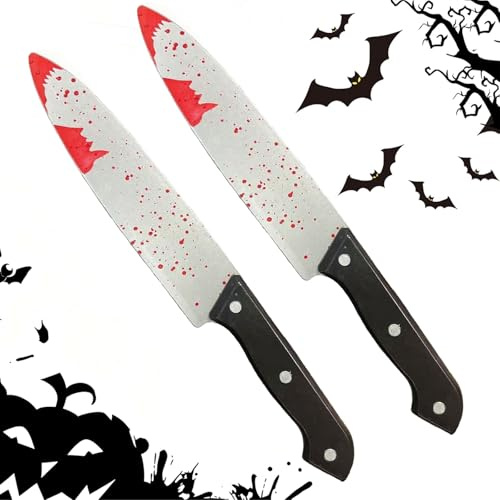 FiveMileBro 2 Stück Halloween Messer mit Blut, 30,5 cm Blutiges Fake Messer im beliebten Scream-Design, Horror Requisite für Kostüme, Mottopartys, Cosplay und Deko (blutbefleckt)