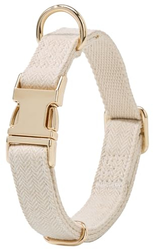 YUDOTE Ultra-weiches Hundehalsband aus natürlicher Baumwolle mit Twillgewebe für kleine Hunde mit empfindlicher Haut,Hellbeige