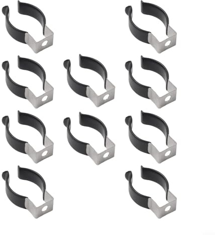 Feder-Frotteeklammern, schmale Basis, robuste Werkzeugaufbewahrung, Rohrschelle aus Edelstahl, gummierte Stützclips, verschiedene Größen, Halter für Besen, Rechen, Werkstatt, Organisation (25 mm (H