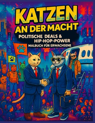 Katzen an der Macht: Politische Deals & Hip-Hop Power Malbuch für Erwachsene –: 60+ Illustrationen, 8,5 x 11 Zoll, einseitig bedruckt, Geschenk für ... Malbuch für Stressabbau und Achtsamkeit“