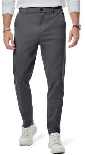JMIERR Men’s Formal Trousers Chino Stretch Trousers Smart Office Dress Pants with Pocket,Dark Grey,XXL
