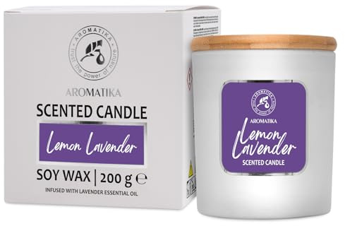 Candela Profumata Limone e Lavanda 200 g - сon Olio Essenziale - Cera di Soia -Candle in Confezione Regalo - Odore Fresco - Aromaterapia - Idea per il Compleanno - Natale