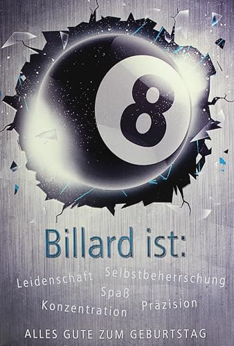 Billard Geburtstagskarte Achtball – Hochwertige Klappkarte mit Umschlag – Motiv 8-Ball – Sportliche Glückwunschkarte für Billardspieler Pool Billard Karte – Format A6 11,5 x 17 cm