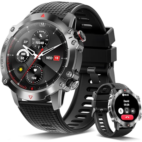 Rmana Reloj Inteligente Hombre,1.39 Militar Smartwatch con Llamadas Bluetooth, 100+ Modos Deportivos/SpO2/Pulsómetro/Sueño/Pulsera Actividad Android iOS