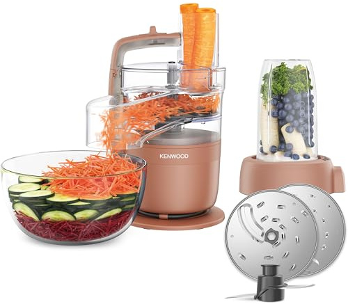 Kenwood MultiPro Compact – Robot da Cucina Multifuzione con Express Serve, Lama in Acciaio Inox, Dischi Affetta e Grattugia, Personal Blender 600 ml, Funzione Pulse, Rosso Argilla (FDP23.380RD)