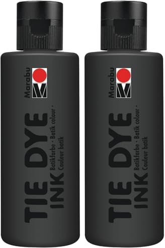 Marabu TIE DYE INK Batikfarbe in Schwarz, 80 ml Farbe auf Wasserbasis, vegan, strahlende Stofffarbe für helle Textilien bis 20% Kunstfaseranteil, 17300004073 (Packung mit 2)