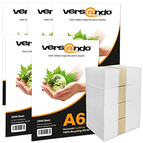 versando 10.000 Blatt Recyclingpapier DIN A6 EcoWhite 80g Kopierpapier Druckerpapier Öko Umweltpapier Rezeptpapier (105 x 148 mm)