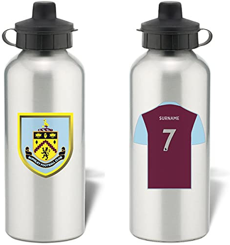 Burnley Personalised Football Shirt Design Aluminium Water Bottle FC fans - 600ml - Silver Bottle