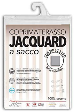 V.I.P. Very Important Pillow Sacco Coprimaterasso in Cotone Fasciato, Lavorazione Jacquard con Zip, Cerniera su 3 Lati, 125 x 200 + 27cm Piazza e Mezza