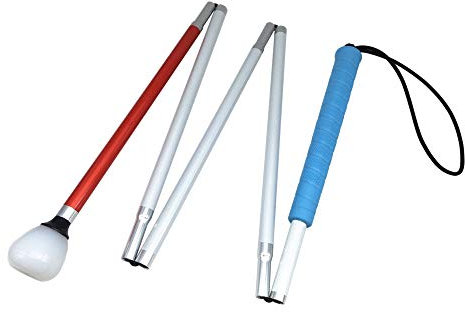Aluminium Faltlangstock mit 5 Stocksegmenten,Kunststoff-Rollspitze, weiße Stock für Blinde (Blau Griff, 155 cm)