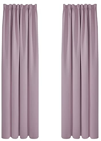 Deconovo Blickdichte Gardine mit Kräuselband Vorhang Dicke Verdunkelungsgardinen Wohnzimmer, 260x140cm(HöhexBreite), Hellpink, 2er Set