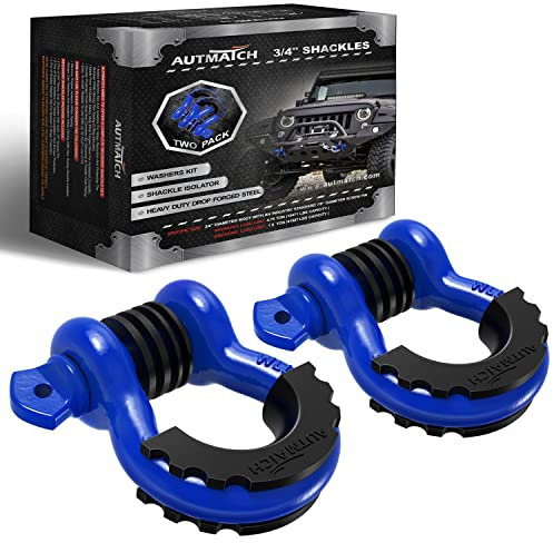 AUTMATCH - Grillo ad anello a D da 3/4 (2 pezzi), resistenza alla rottura 41,887 Ibs, grillo con perno a vite da 7/8 e rondelle isolanti per gancio di traino per recupero fuoristrada, blu