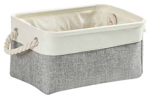 Mangata aufbewahrungskorb Stoff, Kleine aufbewahrungsbox Schrank, Korb aufbewahrung Stoff mit Seil für Spielzeug, kleiderschrank, Regale, Kleidung (Faltbare, Grau Weiß)