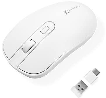X9 Performance Dual USB A | USB C Mouse Wireless - for Mac and Windows - Simple 3 Button and Scroll Wheel Layout with DPI Button - Great for Multi Device Use - Portable 2.4G RF Cordless Mouse - White