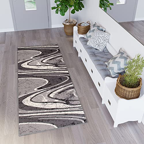 TAPISO Dream Läufer Teppich Meterware Flur Brücke Modern Wellen Streifen Gestreift Grau Creme nach Maß Wohnzimmer Schlafzimmer ÖKOTEX 120 x 570 cm