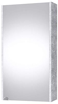 Planetmöbel Spiegelschrank in Beton, Badmöbel für Badezimmer oder Gäste WC, 4 Fächer, Soft-Close-Funktion