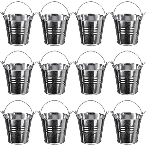 Mini Eimer Silber Gastgeschenk Hochzeit Party Taufe Süßigkeiten Bonbons Tischdeko Bonboniere Mit Tragegriff, 12Pack / 3.15 Zoll Höhe für Votivkerzen, Schmuckstücke, Mini Blumentopf Garten Container