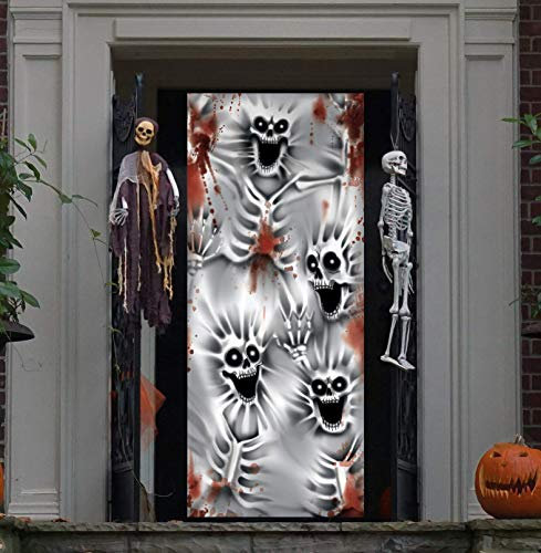 JOYIN 3D Halloween Cubierta Pegatina de Puerta de Esqueleto Aterrador 76 x 182cm Decoración de Halloween de Puerta, Ventana, Pared, Decoración Interior al Aire Libre
